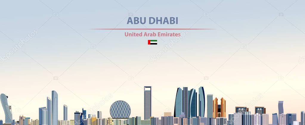 Vector abstract illustration of Abu Dhabi city skyline on colorful gradient beautiful day sky background