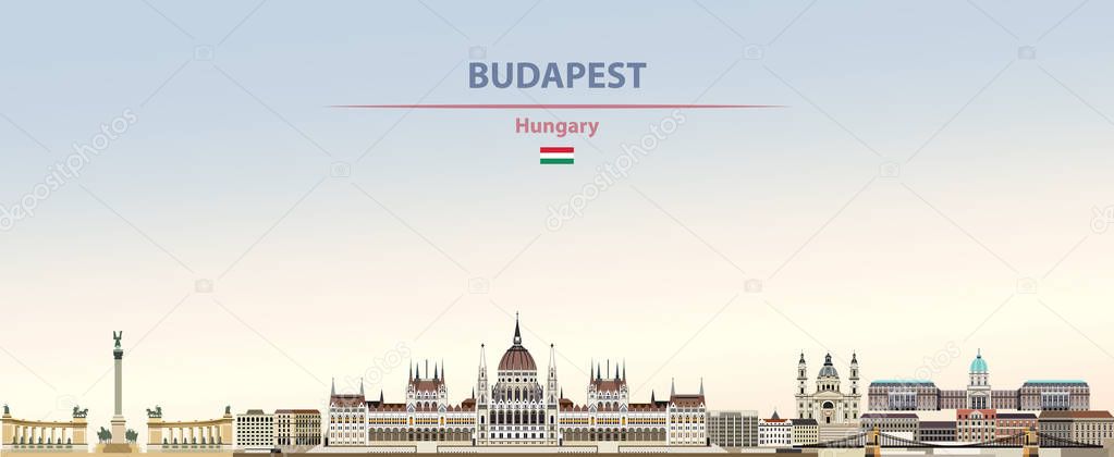 Vector illustration of Budapest city skyline on colorful gradient beautiful daytime background