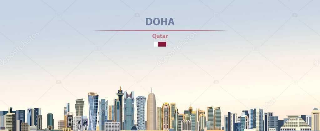 Vector illustration of Doha city skyline on colorful gradient beautiful day sky background