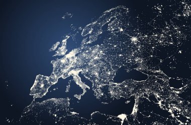 Avrupa şehirler ışıkları haritası vektör güzel illüstrasyon