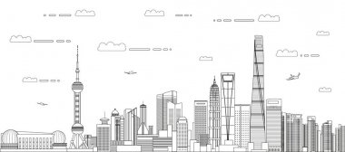 Şangay cityscape line sanat tarzı vektör ayrıntılı abstrct illüstrasyon. Seyahat arka planı