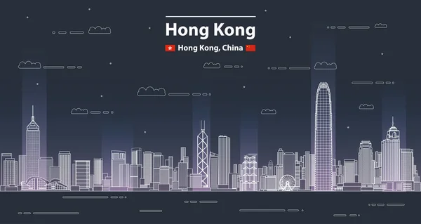 Hong Kong Cityscape Line Sanat Tarzı Vektör Ayrıntılı Illüstrasyon Seyahat — Stok Vektör