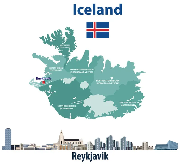 Islandkarte Mit Skyline Von Reykjavik Vektorillustration — Stockvektor