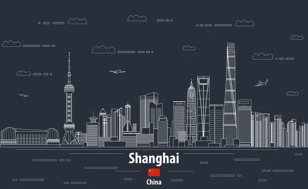 Shanghai Cityscape Line Art Style Vector Detailed Abstrct Illustration Travel — Stock Vector