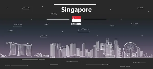 Singapur Abstracto Paisaje Urbano Línea Arte Estilo Vector Ilustración Detallada — Archivo Imágenes Vectoriales