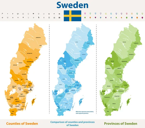 Векторні Карти Районів Швеції Провінцій — стоковий вектор