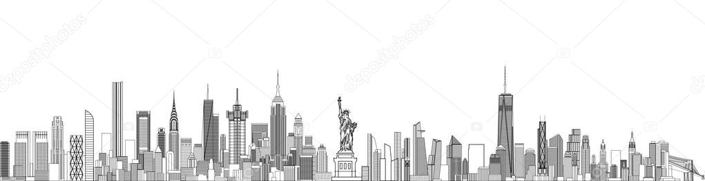 New York cityscape line art style vector detailed illustration. Travel background