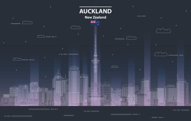 Auckland şehir manzarası gece çizgisi sanat stili illüstrasyon