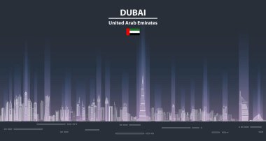Gece çizgisi sanat vektöründeki Dubai çizimi ayrıntılı illüstrasyon. Seyahat arkaplanı