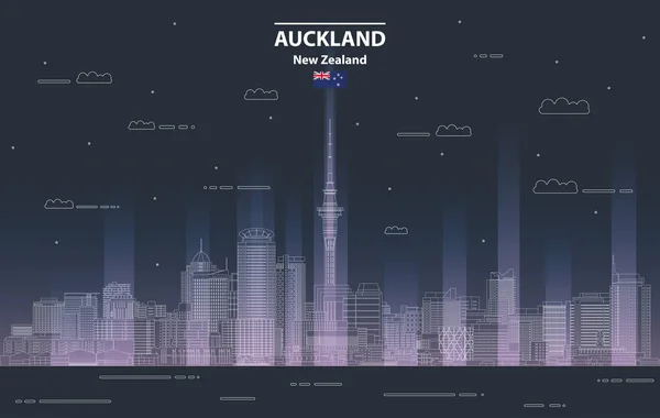 Auckland Cityscape Noite Linha Arte Estilo Vetor Ilustração —  Vetores de Stock