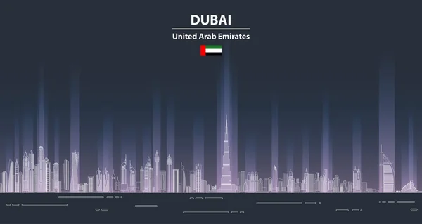 Dubai Ityscape Natten Linje Konst Stil Vektor Detaljerad Illustration Resebakgrund — Stock vektor