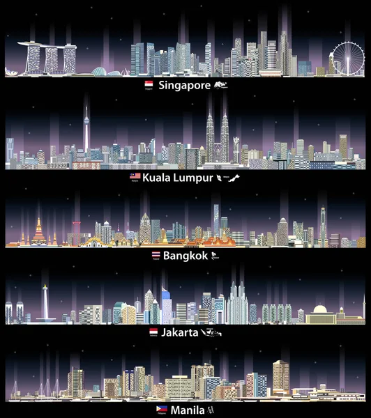 Ilustração Vetorial Singapura Kuala Lumpur Bangkok Jacarta Paisagens Urbanas Manila Ilustrações De Stock Royalty-Free