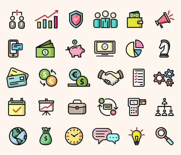 Conjunto Iconos Colores Para Negocios Finanzas Marketing Gestión Ilustraciones Aisladas — Vector de stock