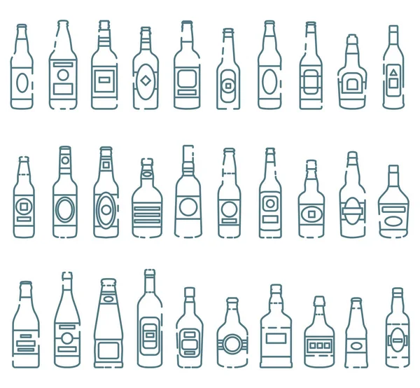 Zestaw Kolorowych Ikon Butelek Napojów Alkoholowych Ilustracje Zarysu Izolowanego Wektora — Wektor stockowy