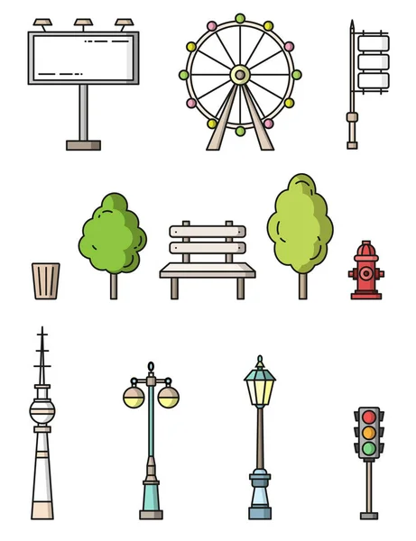 City Elements Flat Style Colorful Vector Icons — Stock Vector