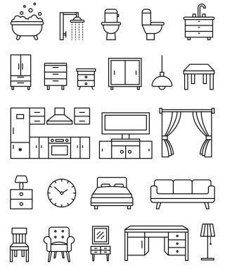 İç nesneler izole edilmiş simge vektörlerini çiziyor