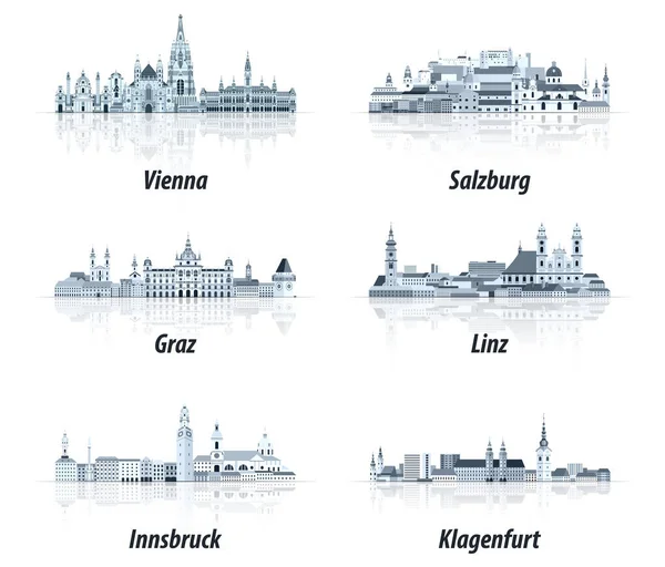 Ciudades Austriacas Paisajes Urbanos Abstractos Iconos Tonos Azul Paleta Colores — Vector de stock