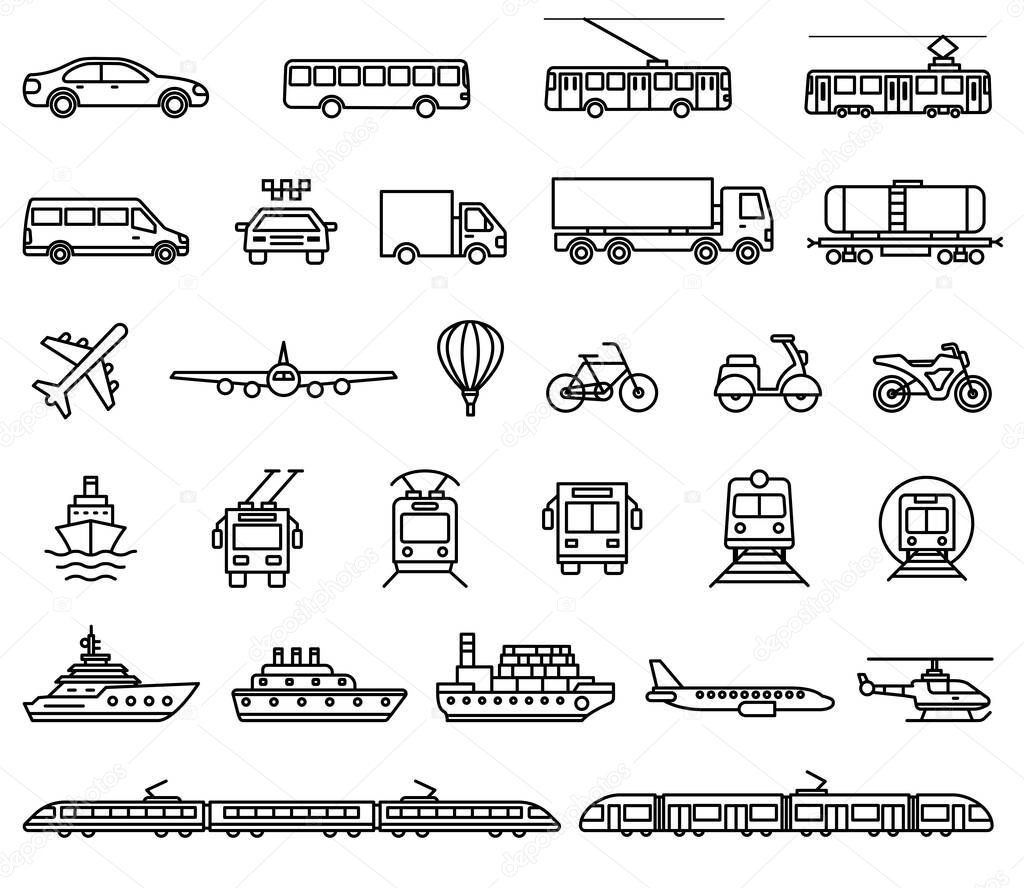 Transport icons. Vector isolated outline illustrations collection