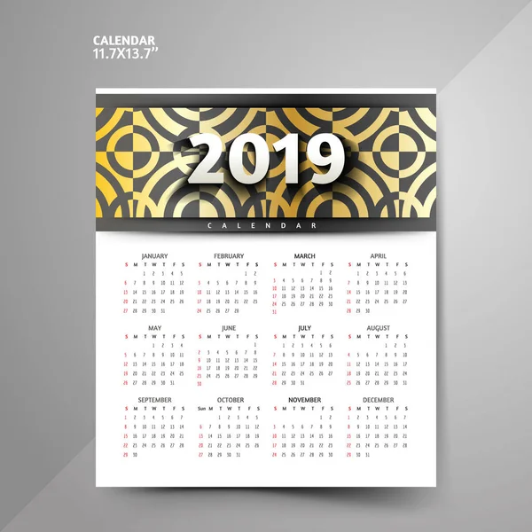 黒と黄金 2019年パターン カレンダー デザイン — ストックベクタ