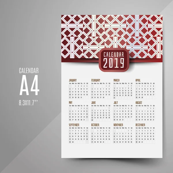 Calendario 2019 Con Textura Abstracta — Vector de stock