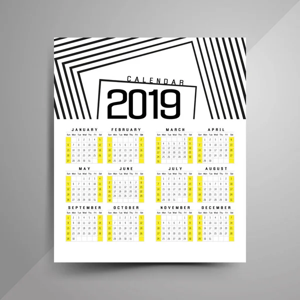 抽象的なテクスチャと 2019年カレンダー — ストックベクタ