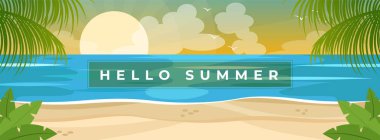 Düz tasarımda yaz peyzaj arka planı