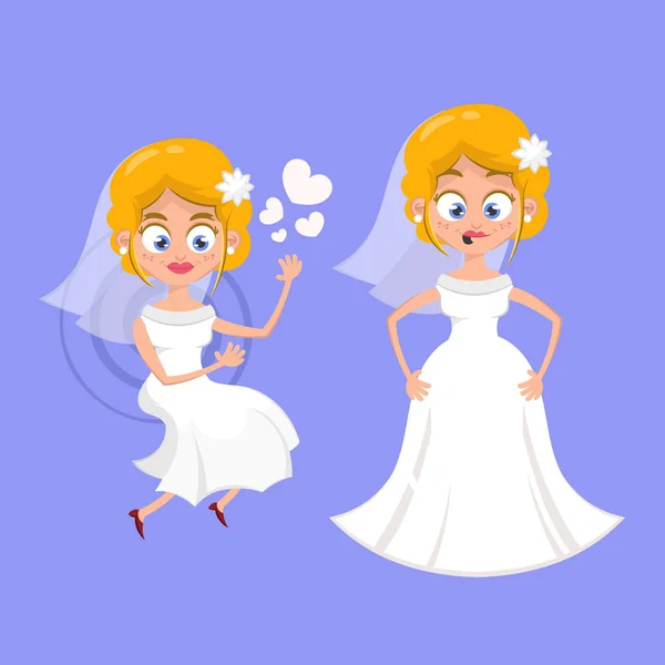 Bonita mujer con vestido de novia — Vector de stock