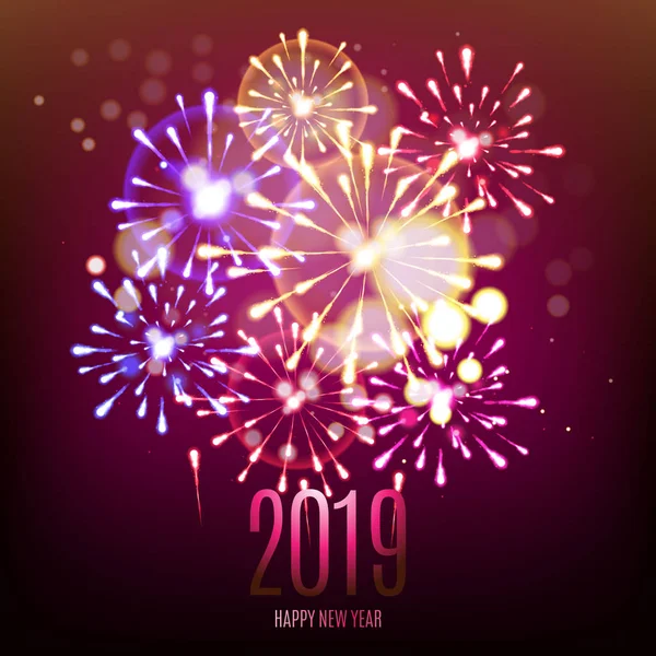 2019 Celebration Fireworks Beautiful Background — Stock Vector