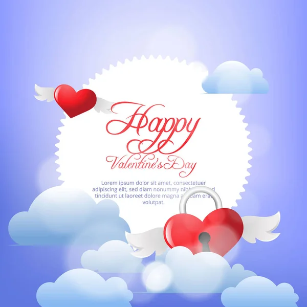 Valentine Dag Wolken Hart Achtergrond — Stockvector