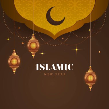 Fenerleri asılmış güzel İslami yeni yıl arka planı