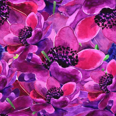 Sorunsuz çiçek arka plan. Anemon çiçeği çiçek tam adıdır, çiçekler içinde suluboya yapılır