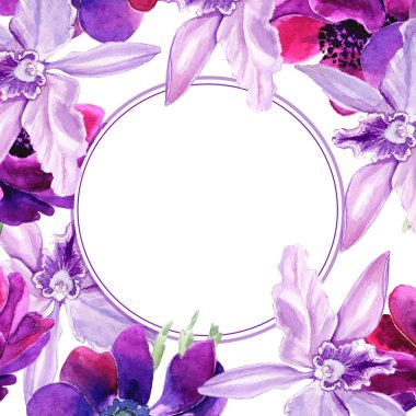 Çiçek çerçeve, çiçekler bir suluboya ile yapılır. Bir anemon çiçeği, orkide çiçek tam adıdır. 