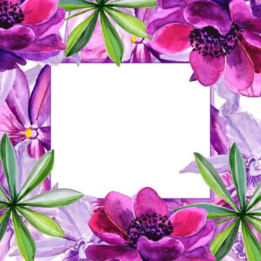 Çiçek çerçeve, çiçekler bir suluboya ile yapılır. Bir anemon çiçeği, orkide çiçek tam adıdır. 