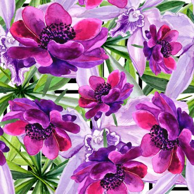 Dikişsiz desen, çiçekler bir suluboya ile yapılır. Anemon çiçeği çiçek tam adıdır.