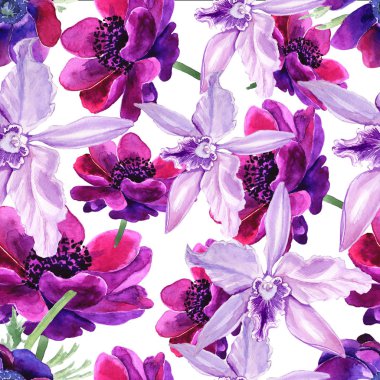 Dikişsiz desen, çiçekler bir suluboya ile yapılır. Anemon çiçeği çiçek tam adıdır.