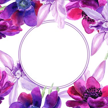 Çiçek çerçeve, çiçekler bir suluboya ile yapılır. Bir anemon çiçeği, orkide çiçek tam adıdır. 