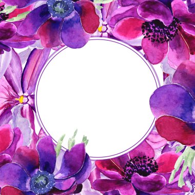 Çiçek çerçeve, çiçekler bir suluboya ile yapılır. Bir anemon çiçeği, orkide çiçek tam adıdır. 