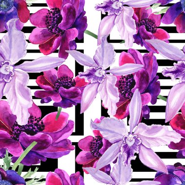 Dikişsiz desen, çiçekler bir suluboya ile yapılır. Anemon çiçeği çiçek tam adıdır.