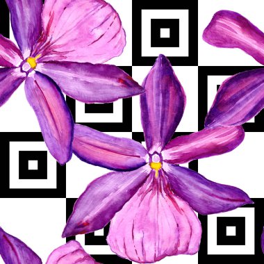 Dikişsiz desen, çiçek suluboya içinde yürütülür. Çiçek orkide tam adıdır