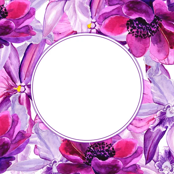 Flower frame, flowers are made with a watercolor. The full name of the flower is an anemone, orchid.