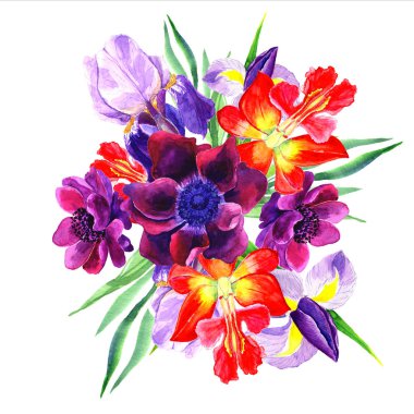 Çiçekler suluboya resim. El ile kompozisyon. Anneler günü, düğün, doğum günü, Paskalya, Sevgililer günü. Bahar. Yaz.