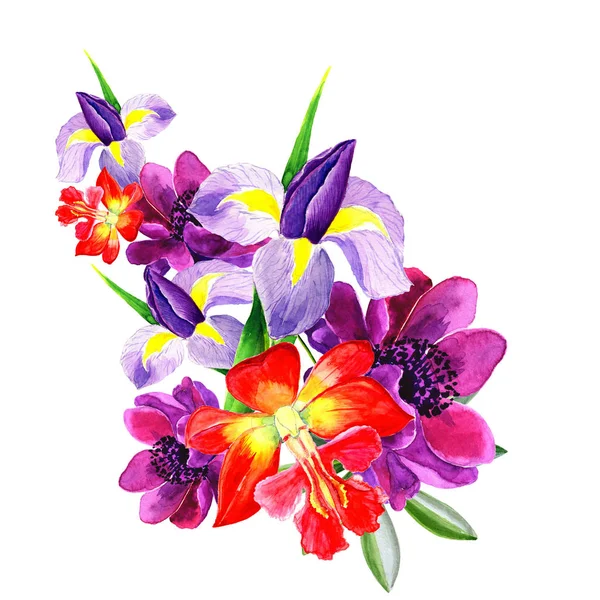 Beyaz arka plan üzerinde şenlikli çiçek kompozisyon. Havai görünümü. tebrik kartı, çiçek dekorasyon buketi