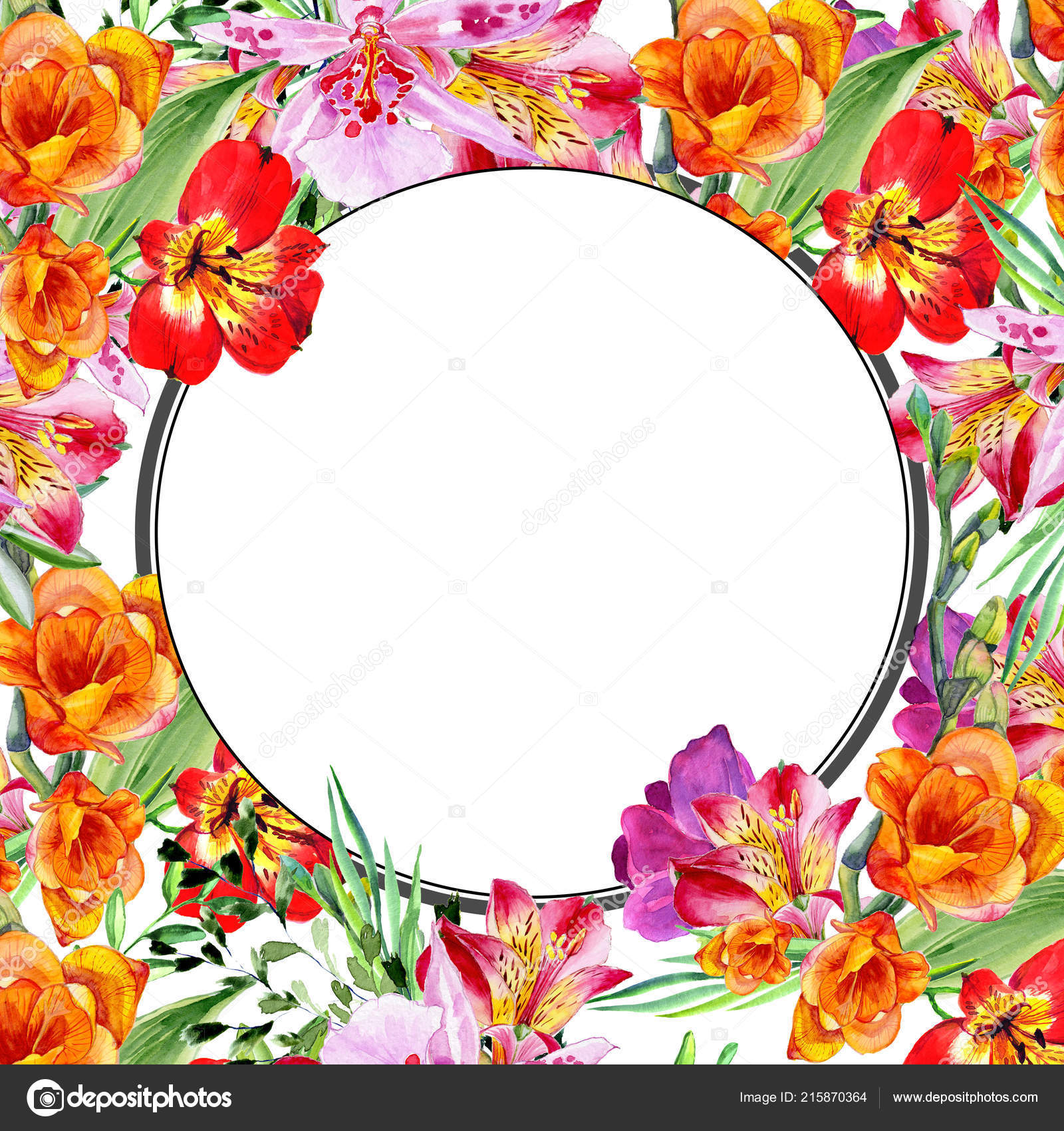summer vintage floral greeting card frame of flowers on a