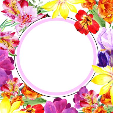 Yaz Vintage tebrik kartı çerçeve çiçek çiçek metin için yer ile beyaz bir arka plan üzerinde. Resimde beyaz suluboya tarzında.