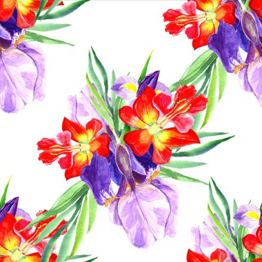 Kesintisiz, çiçek deseni suluboya tarzında. Arka plan, doku, desen sarmalayıcı, çerçeve veya kenarlık için vahşi çiçek.