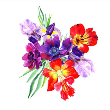 Çiçekler suluboya resim. El ile kompozisyon. Anneler günü, düğün, doğum günü, Paskalya, Sevgililer günü. Bahar. Yaz.