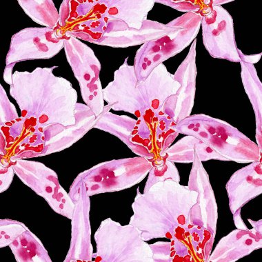 Sorunsuz çiçek arka plan deseni. Soyut duvar kağıdı. Çiçek yaprakları siyah ile. Suluboya, elle çizilmiş.