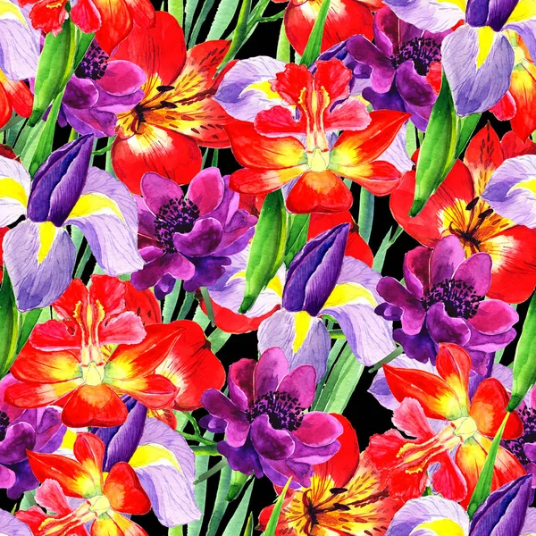 水彩のスタイルでシームレスなフローラル パターン。背景、テクスチャ、ラッパー、フレームまたは罫線のパターンの花野の花. — ストック写真