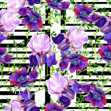 Dikişsiz desen, güzel çiçekler. Sulu boya desen