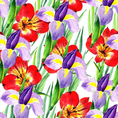 Suluboya tarzında güzel çiçekler ile Seamless modeli